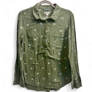 Olive green elephant print popover tunic blouse